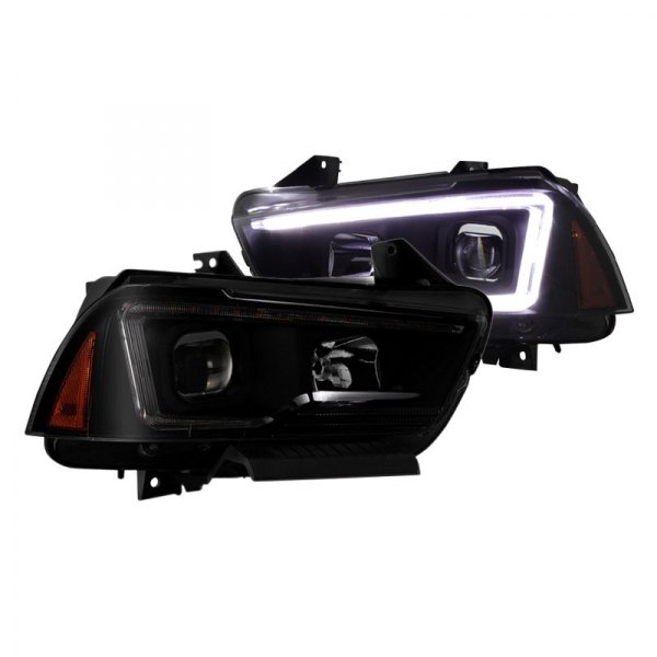 Spyder® - Black/Smoke LED Light Tube Projector Headlights, Dodge Charger