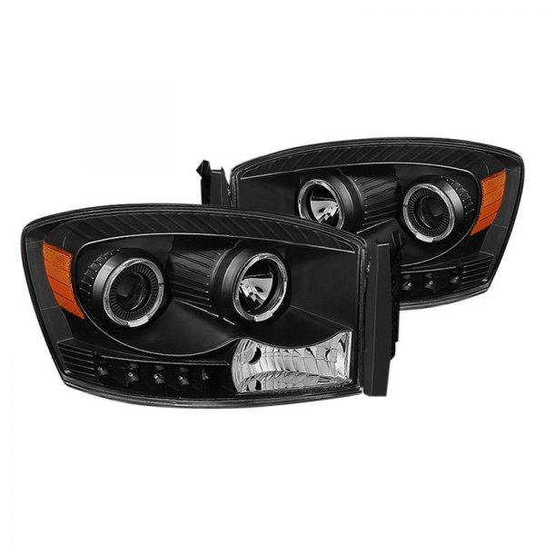 Spyder® - Black Halo Projector Headlights with Parking LEDs, Dodge Ram