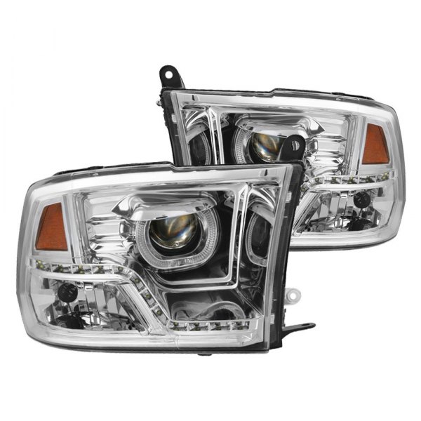 Spyder® - Chrome Halo Projector Headlights with Parking LEDs, Dodge Ram