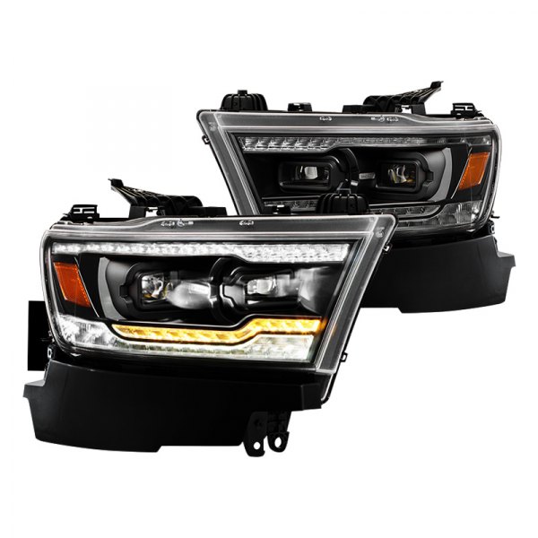 Spyder® - Black Projector LED Headlights with Sequential Turn Signal, Dodge Ram 1500