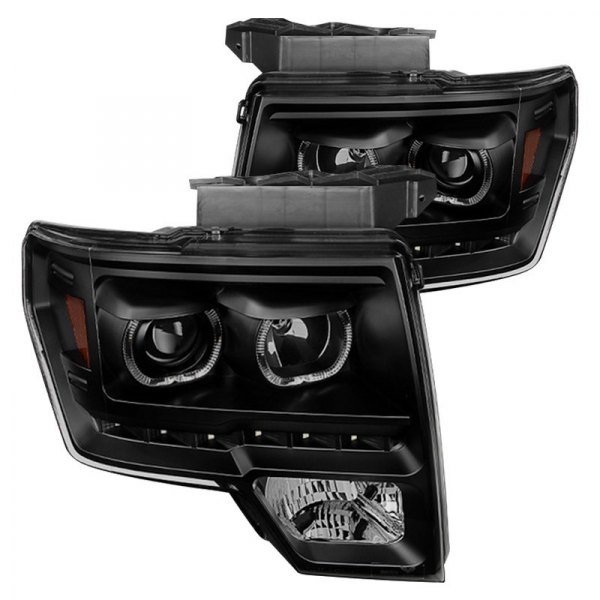 Spyder® - Black Halo Projector Headlights with Parking LEDs, Ford F-150