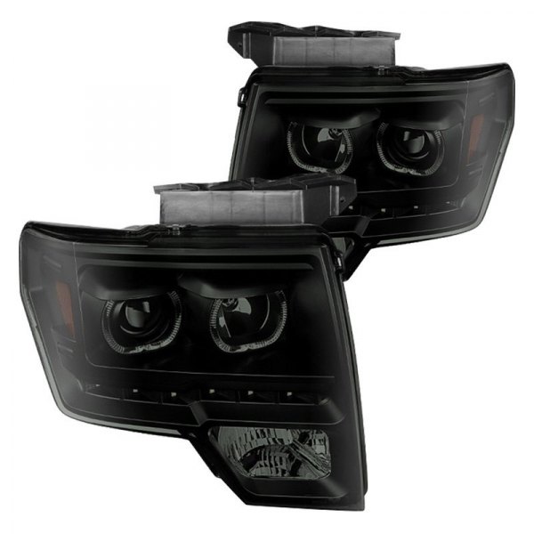 Spyder® - Black/Smoke Halo Projector Headlights with Parking LEDs, Ford F-150