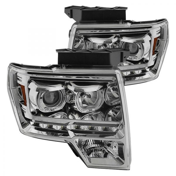 Spyder® - Chrome Halo Projector Headlights with Parking LEDs, Ford F-150