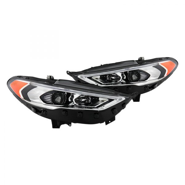 Spyder® - Black/Chrome Projector Headlights with Sequential LED DRL, Ford Fusion