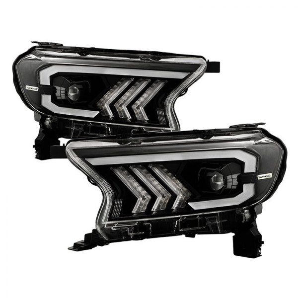 Spyder® - Black Sequential DRL Bar Projector LED Headlights, Ford Ranger