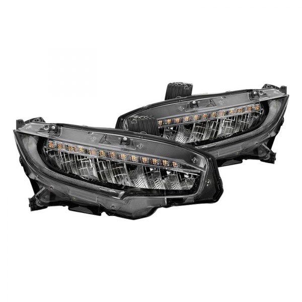 Spyder® - Black Factory Style LED Headlights with DRL and Sequential Turn Signal, Honda Civic