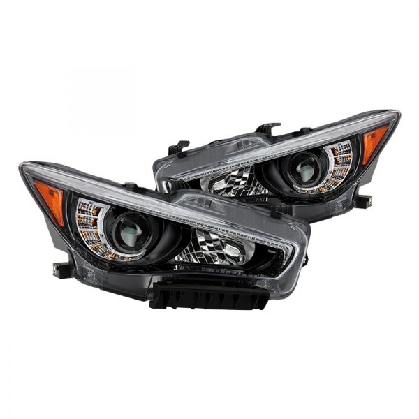 Spyder® - Black Factory Style Projector LED Headlights with DRL, Infiniti Q50