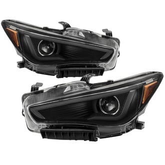 Spyder® - Driver and Passenger Side Black LED DRL Bar Projector LED Headlights with LED DRL
