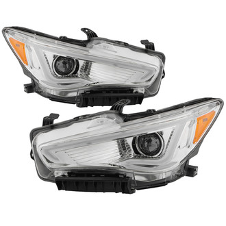 Spyder® - Driver and Passenger Side Chrome LED DRL Bar Projector LED Headlights with LED DRL