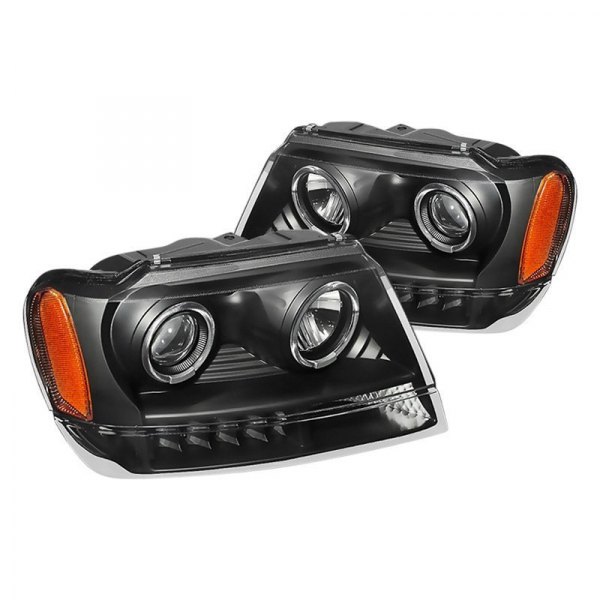 Spyder® - Black Halo Projector Headlights with Parking LEDs, Jeep Grand Cherokee