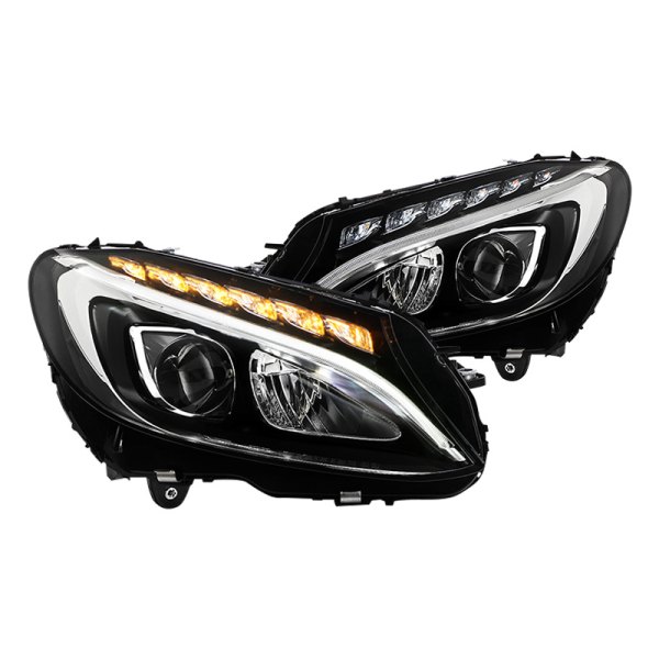 Spyder® - Black Projector LED Headlights with DRL, Mercedes C Class