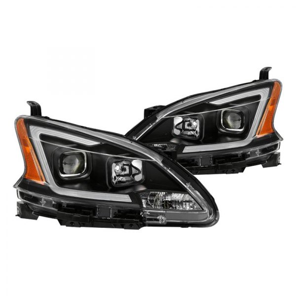 Spyder® - Black LED DRL Bar Projector Headlights, Nissan Sentra