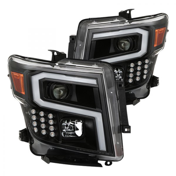 Spyder® - Black LED Light Tube Projector Headlights, Nissan Titan