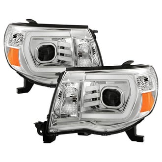 Spyder® - Driver and Passenger Side Chrome LED Light Tube Projector Headlights