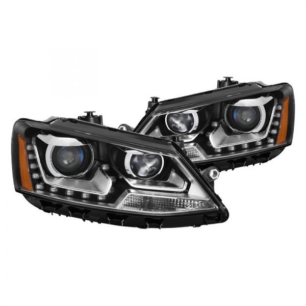 Spyder® - Black Projector Headlights with LED DRL, Volkswagen Jetta