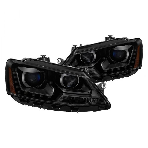 Spyder® - Black/Smoke Projector Headlights with LED DRL, Volkswagen Jetta
