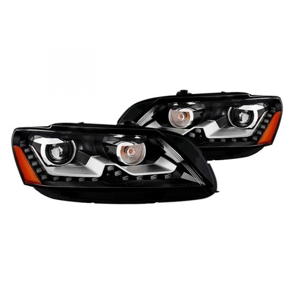 Spyder® - Black Projector Headlights with LED DRL, Volkswagen Passat