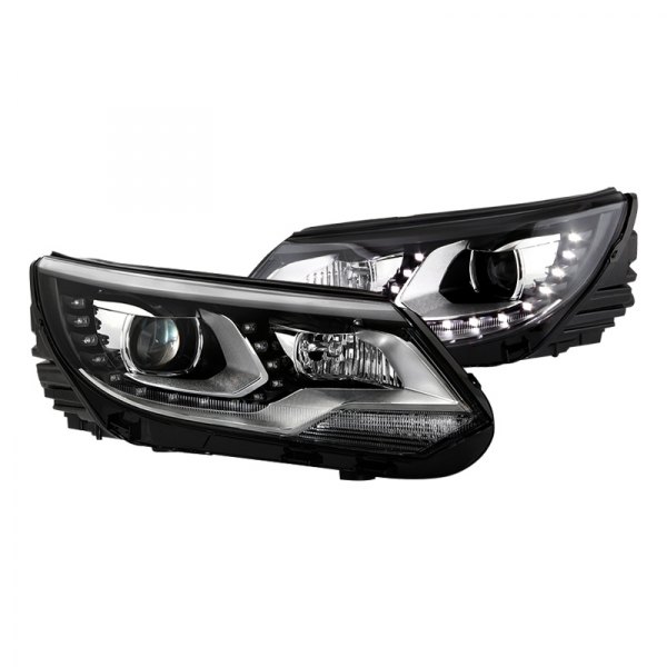Spyder® - Black/Chrome Projector LED Headlights with DRL, Volkswagen Tiguan