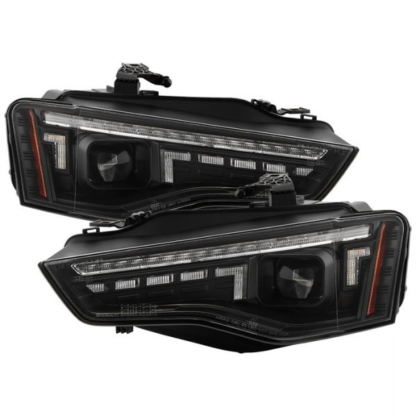 Spyder® - Driver and Passenger Side Black Light Tube Headlights with LED Sequential Turn Signal