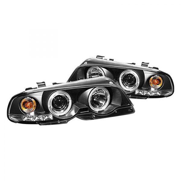Spyder® - Black Halo Projector Headlights with Parking LEDs, BMW 3-Series