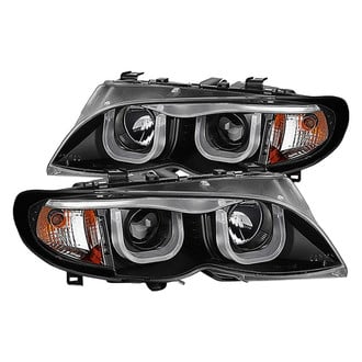 Spyder® PRO-YD-BMWE4602-4D-3DDRL-BK - Signature Series Driver and Passenger Side Black 3D LED Light Tube Halo Projector Headlights