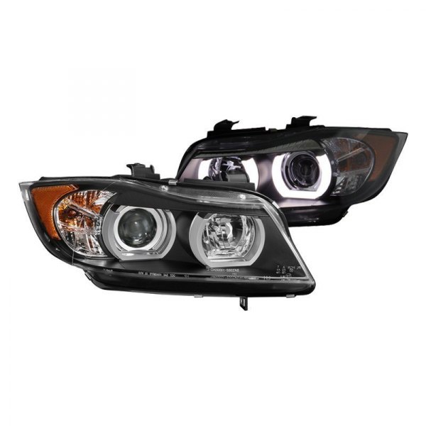 Spyder® - Black/Chrome LED Light Tube Halo Projector Headlights, BMW 3-Series