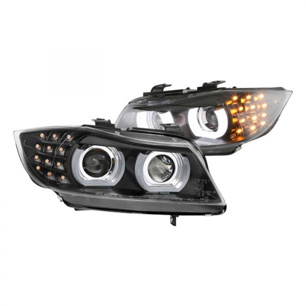 Spyder® - Black Halo Projector Headlights with LED Turn Signal, BMW 3-Series