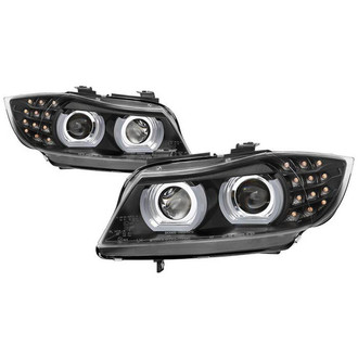Spyder® - Signature Series Driver and Passenger Side Black Halo Projector Headlights with LED Turn Signal
