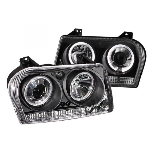 Spyder® - Black Halo Projector Headlights with Parking LEDs, Chrysler 300