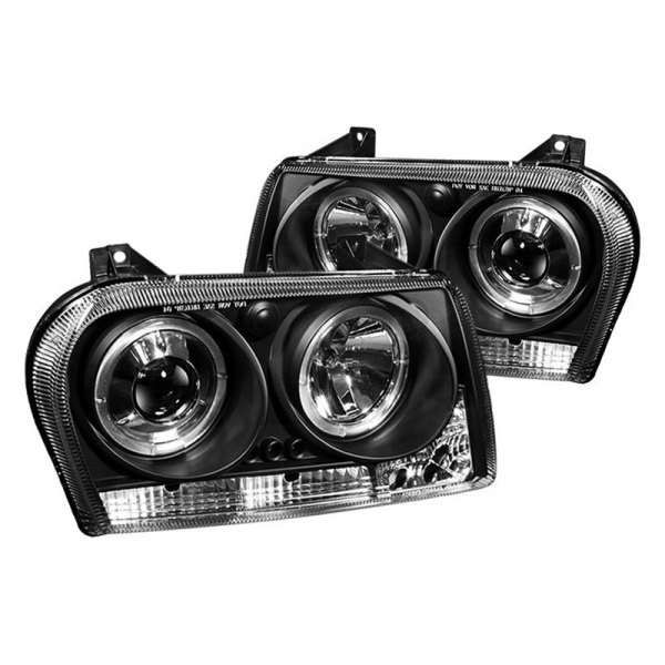Spyder® - Black Halo Projector Headlights with LED DRL, Chrysler 300