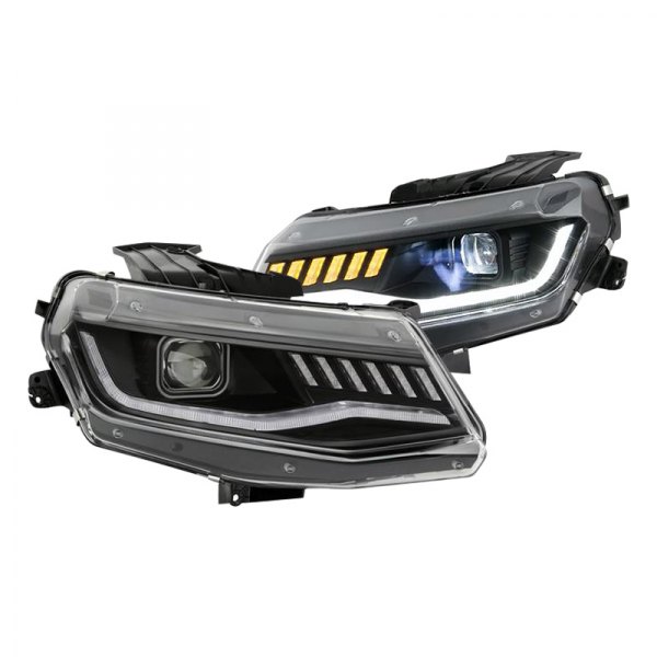 Spyder® - Black Light Tube Projector LED Headlights with Sequential Turn Signal, Chevy Camaro