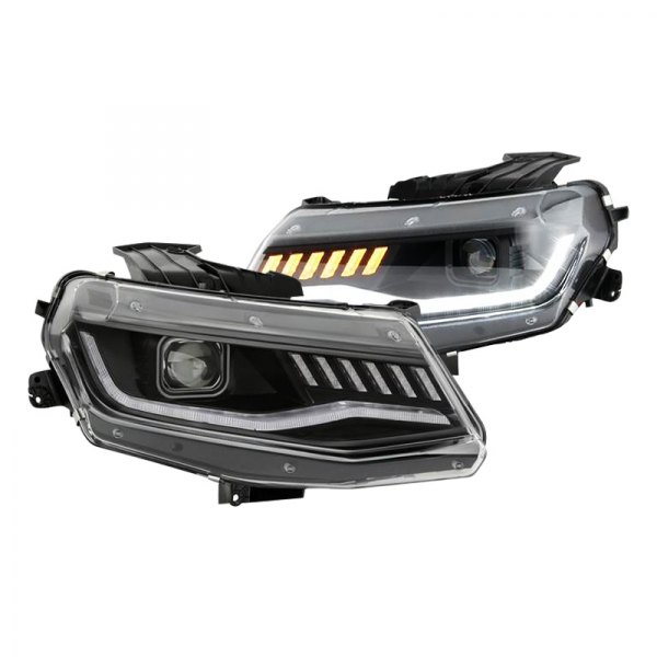 Spyder® - Black LED Light Tube Projector Headlights with Sequential Turn Signal, Chevy Camaro