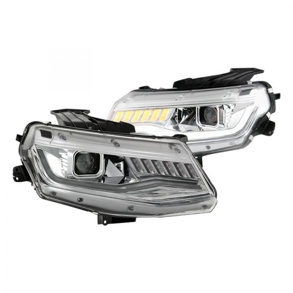 Spyder® - Chrome LED Light Tube Projector Headlights with Sequential Turn Signal, Chevy Camaro