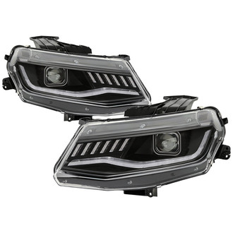 Spyder® - Signature Series Driver and Passenger Side Black LED Light Tube Projector Headlights with Sequential Turn Signal