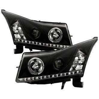 Spyder® - Signature Series Driver and Passenger Side Black Halo Projector Headlights with LED DRL