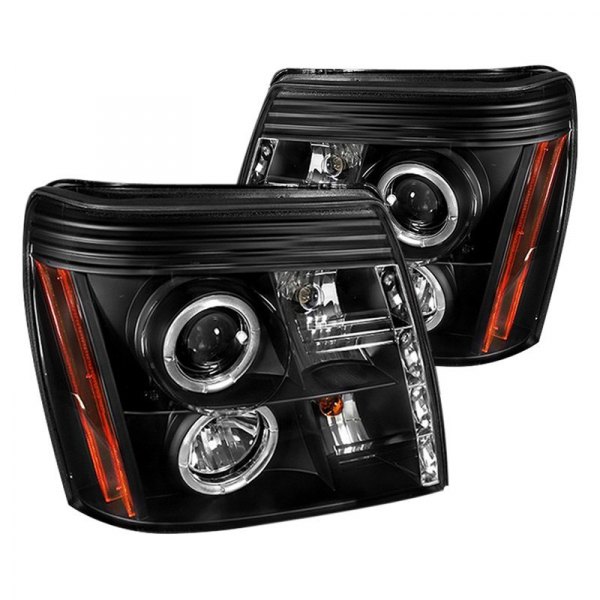 Spyder® - Black Halo Projector Headlights with LED DRL, Cadillac Escalade