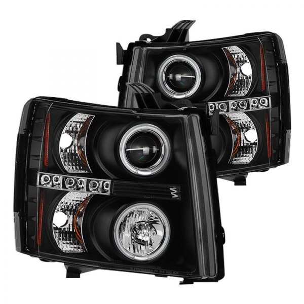 Spyder® - Black CCFL Halo Projector Headlights with Parking LEDs, Chevy Silverado