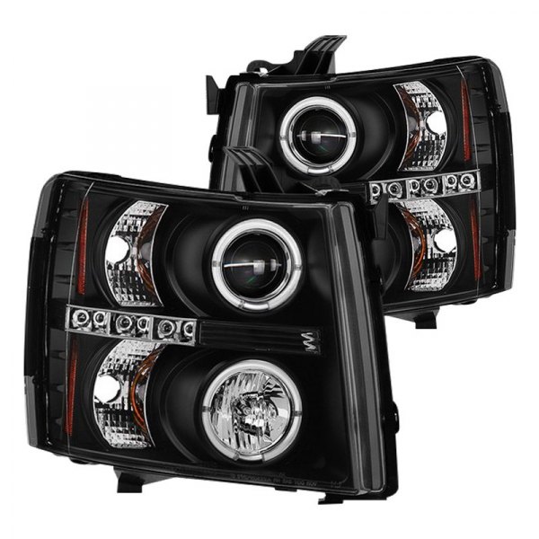 Spyder® - Black Halo Projector Headlights with Parking LEDs, Chevy Silverado