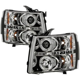 Spyder® - Signature Series Driver and Passenger Side Chrome Halo Projector Headlights with Parking LEDs