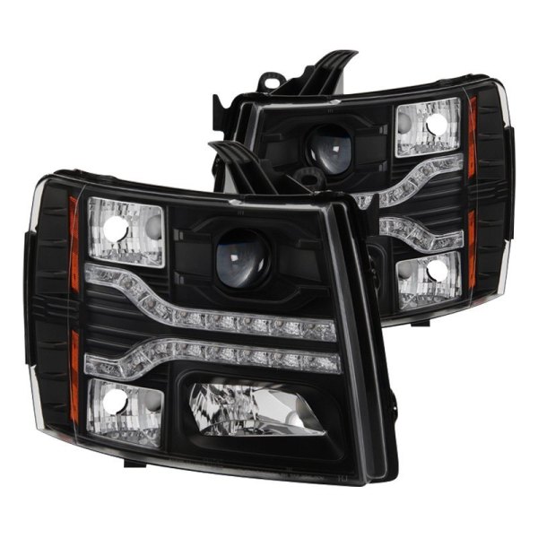 Spyder® - Black Projector Headlights with Parking LEDs, Chevy Silverado