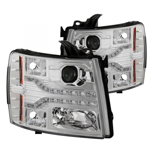 Spyder® - Chrome Projector Headlights with Parking LEDs, Chevy Silverado