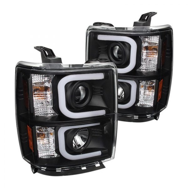 Spyder® - Black LED Light Tube Projector Headlights, Chevy Silverado