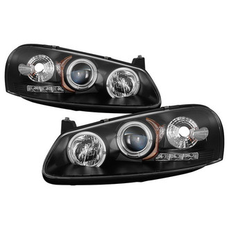 Spyder® - Signature Series Driver and Passenger Side Black Halo Projector Headlights with Parking LEDs