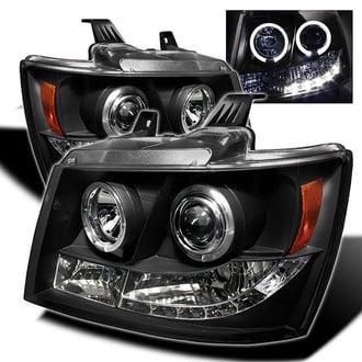 Spyder® - Signature Series Driver and Passenger Side Black Halo Projector Headlights with Parking LEDs
