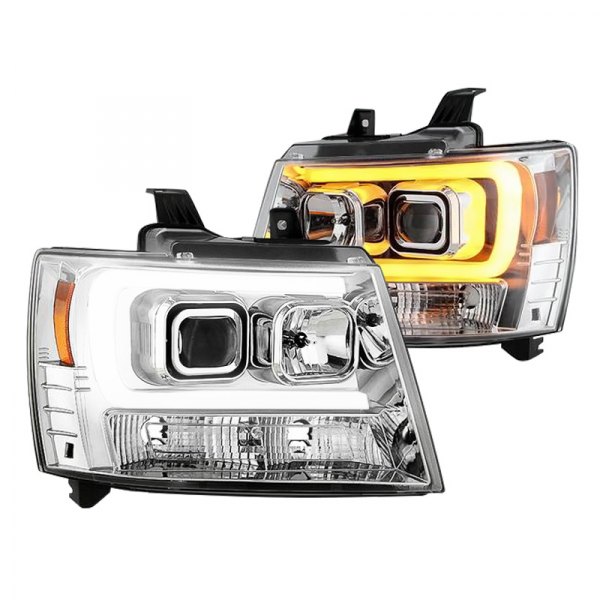 Spyder® - Chrome Switchback LED Light Tube Projector Headlights, Chevy Avalanche