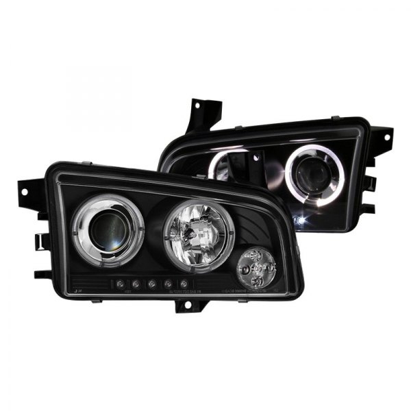 Spyder® - Black Halo Projector Headlights with Parking LEDs, Dodge Charger