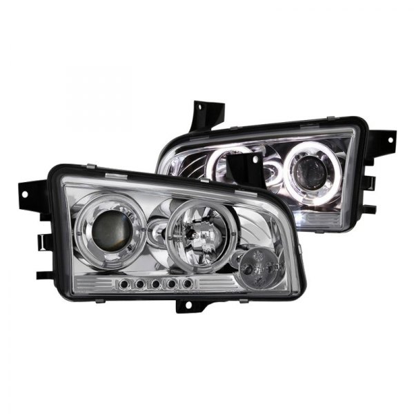 Spyder® - Chrome Halo Projector Headlights with Parking LEDs, Dodge Charger
