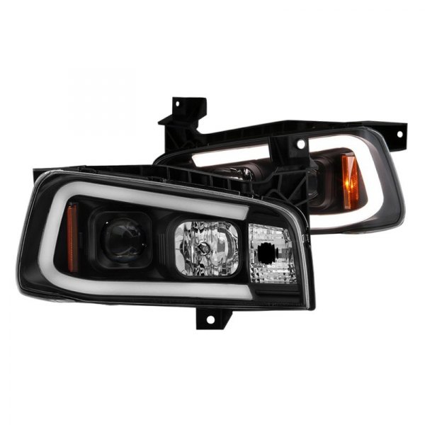 Spyder® - Black LED Light Tube Projector Headlights, Dodge Charger
