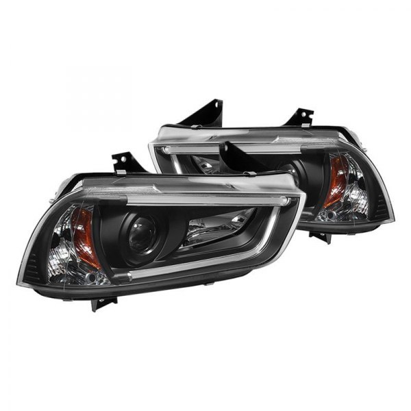 Spyder® - Black LED Light Tube Projector Headlights, Dodge Charger