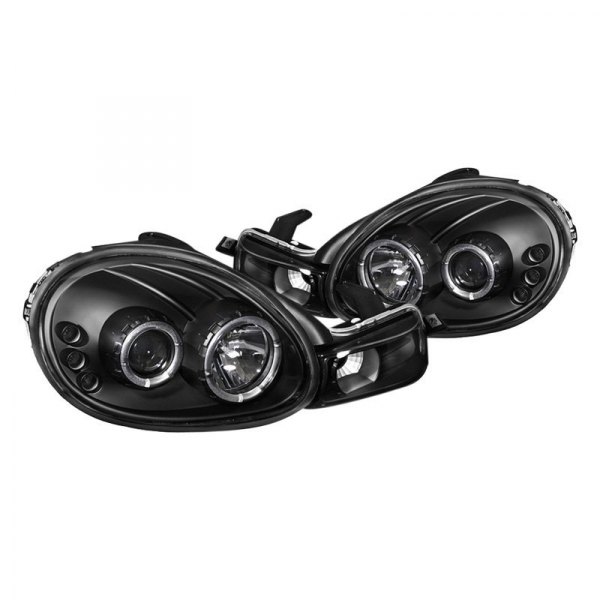 Spyder® - Black Halo Projector Headlights with Parking LEDs, Dodge Neon